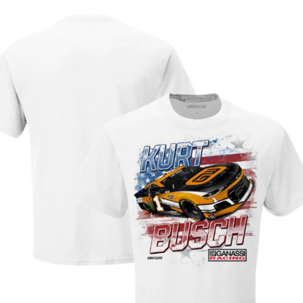 Kurt Busch Checkered Flag Monster Old Glory T-Shirt - White